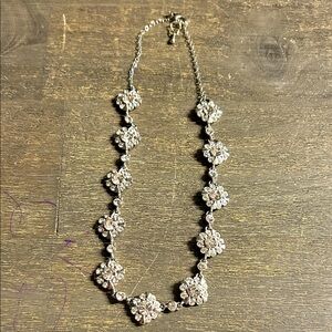 Signed Monet Silver‎ Floral Rhinestone Necklace